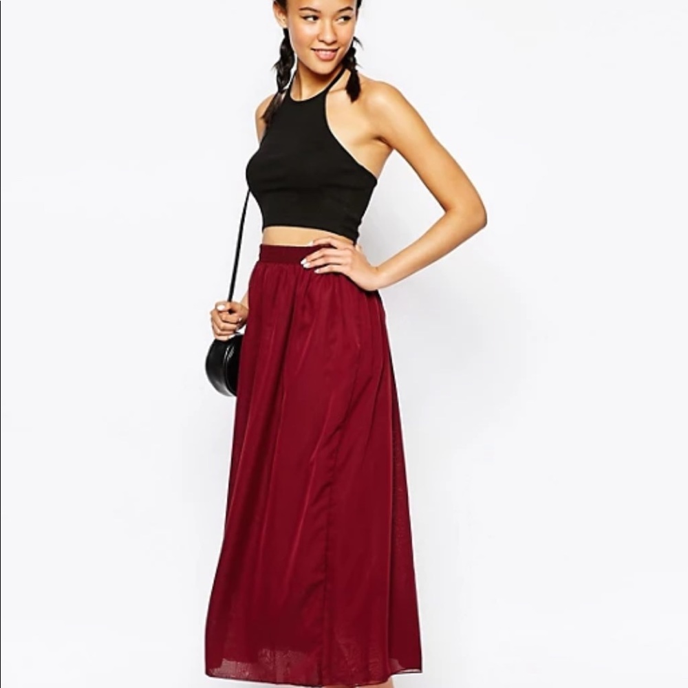 American Apparel Red Chiffon Maxi Skirt